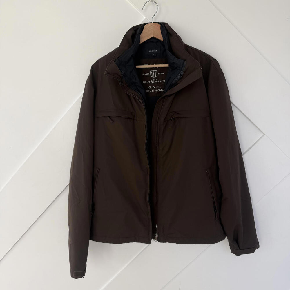 GANT Double Waister Jacket Windproof Waterproof XL Brown Navy